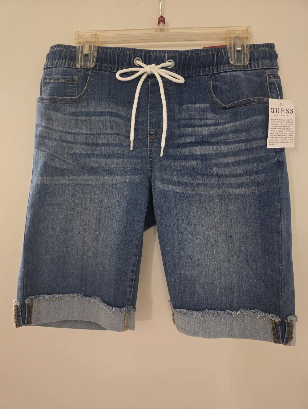 NWT GUESS Blue Denim Drawstring Jean Shorts with Rolled Hem